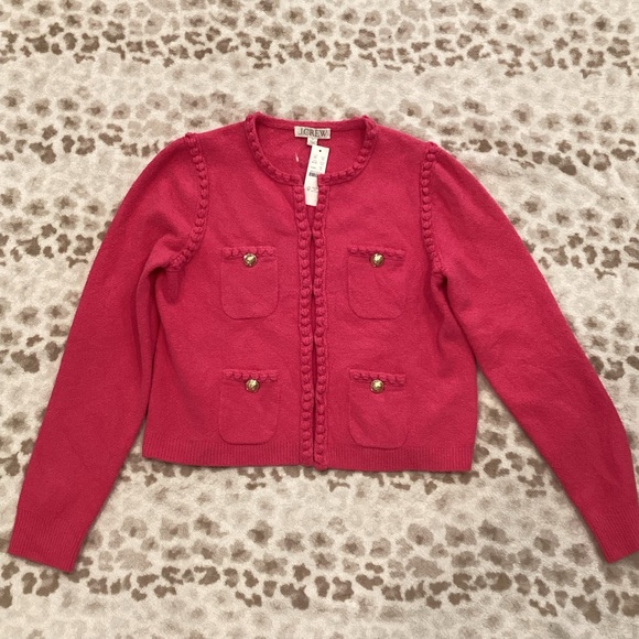 NWT J. Crew Fuchsia Bold Pink Odette Bouclé Sweater Jacket, Size Small - Picture 7 of 15